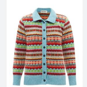 NEW Molly Goddard Harper Fair Isle Cardigan Sweater Blue Sz S